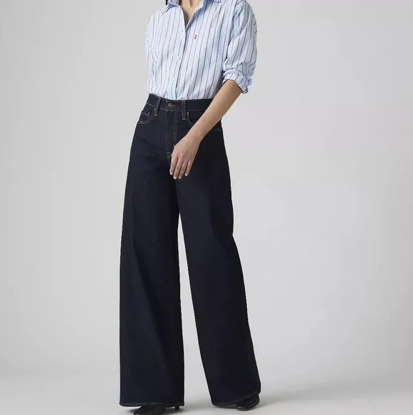 Levi's Dark Wash Indigo Wide Leg High-rise Zip Premium Jeans Size 29 - Picture 4 of 13